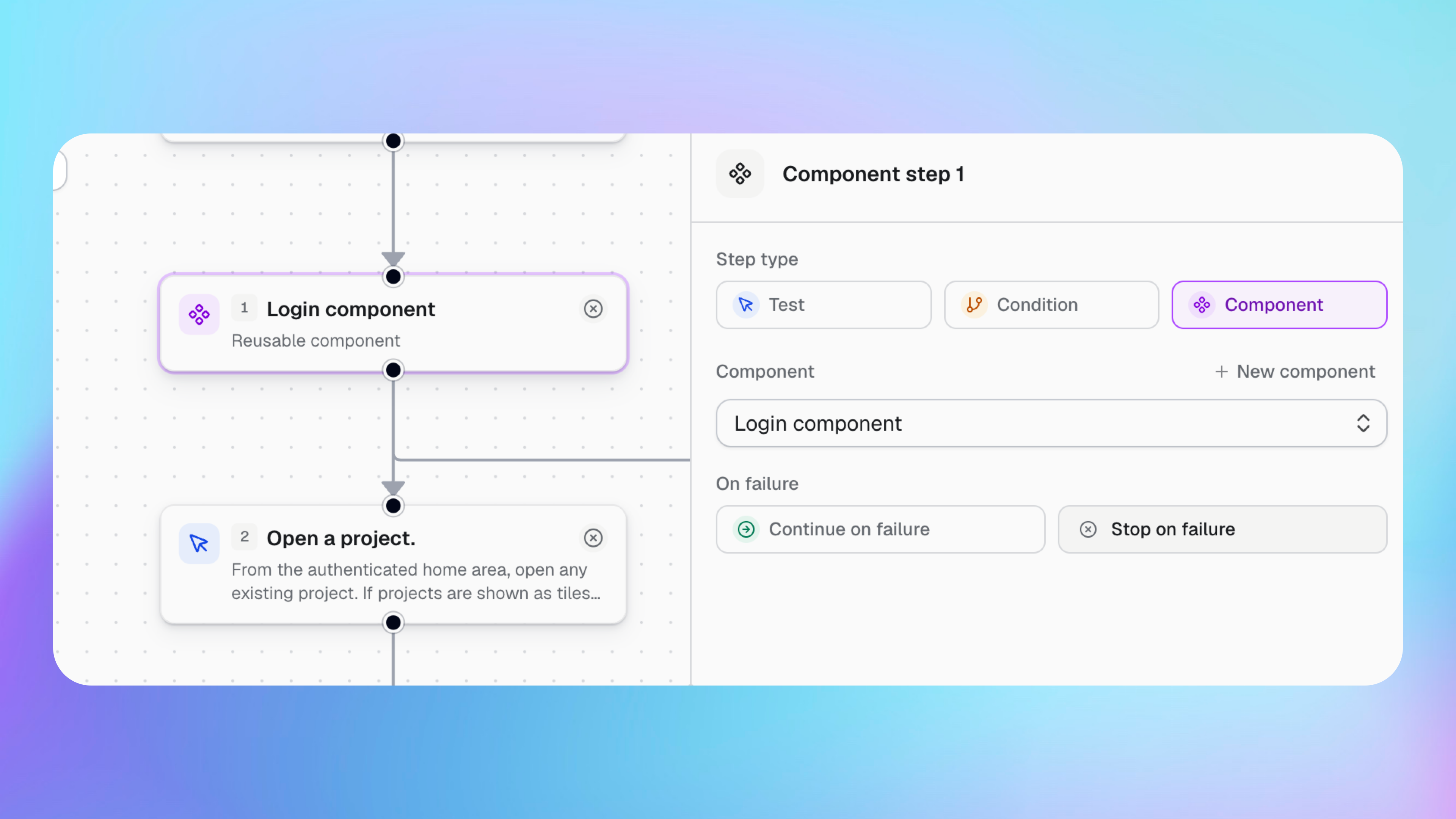 Um componente de login reutilizável adicionado a um teste do Buildprint